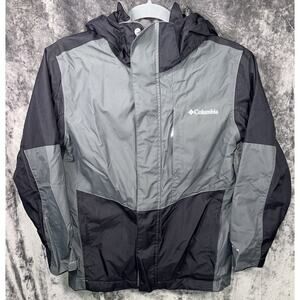 Columbia Boys Medium Puffer Jacket Hooded Gray Black Interchange Outgrown System